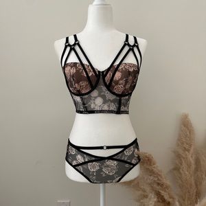 Victoria Secret - Floral Strappy Lingerie Set with Bra Top and Cheeky Panty